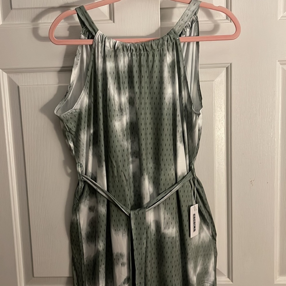 Cocoimo Tie Dye Maxi Dress fixed shoulder straps and tie belt at waist Green - Picture 11 of 16